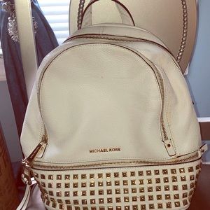 Michael Kors Gold studded Backpack purse in White